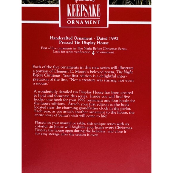 Hallmark 1992 Night Before Christmas Display Tin House With Chair And Hooks - Picture 9 of 9